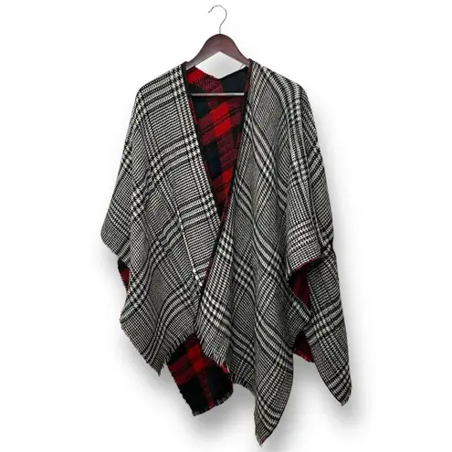 Women's Reversible Tartan Plaid Poncho Multicolor Holiday Festive Cozy