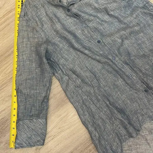 Boho Chic Blue & White Striped 100% Linen 3/4 Sleeve Button Down Shirt Size S thumbnail 10