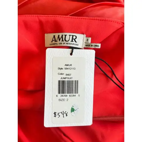 Amur Blynn Satin Cut Out Jumpsuit Spicy Coral Womens Size 2 Red