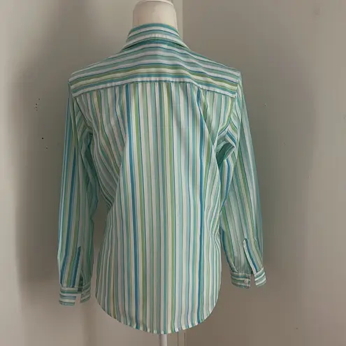 Van Heusen Cotton Blue/Green/White Striped Button Down sz S