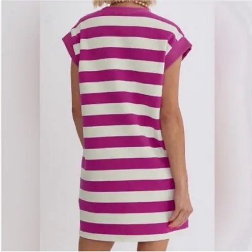 Pink and White Rugby Cap Sleeve Mini Dress Size XL