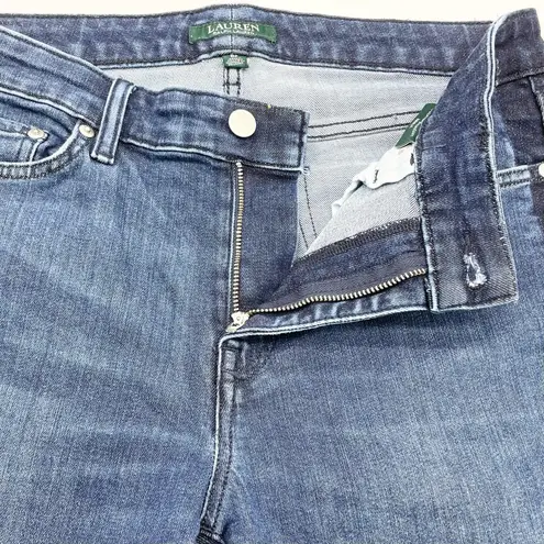 LAUREN Ralph Lauren Womens 8P Jeans Premier Straight Ankle Tuxedo Stripe Fray Blue