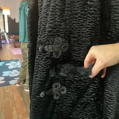 Cuero Faux Lamb Fur Coat w Real Rabbit Fur Trim Steampunk Victorian