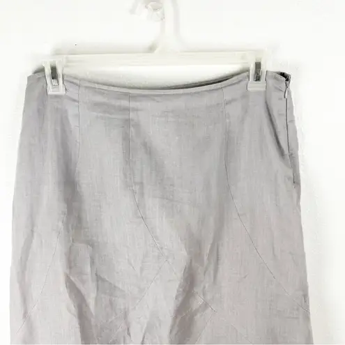 CAROLE LITTLE 100% Linen Gray Lined Side Zipper Full Skirt, Size 12 Silver
