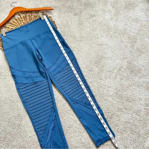 Aerie  Chill Play Move Moto Mesh Leggings Pants Blue Mid Rise Elastic Waist M