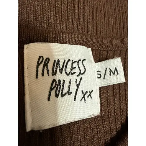 Princess Polly  Women's Brown Long Sleeve Ribbed Knit Cutout Sweater Top Size S/M