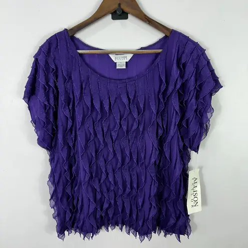 Allison Brittney Allison Taylor Top L Purple Ruffle Textured Y2K Vintage Festival Party Boho Glam