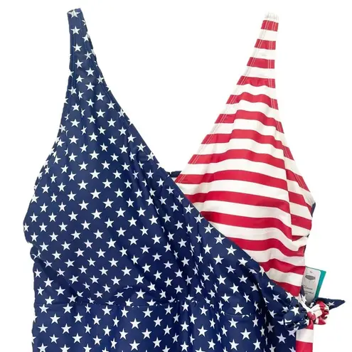 NWT Outdoor Oasis Size 1X One Piece Swimsuit Stars & Stripes USA Flag July 4th Blue