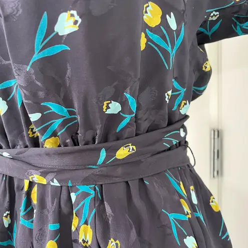 Rebecca Taylor Size 4 Blue, Yellow Silk Tulip Print Beaded Dress with Pockets