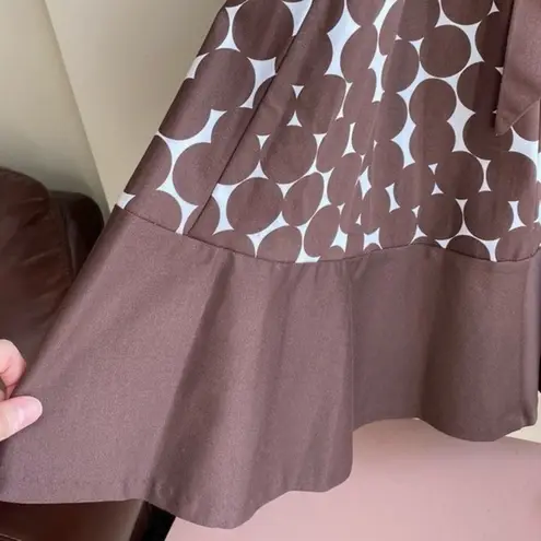 Nine West Brown and White Polka Dot Fit & Flare Dress, Belted Dress, Size 12