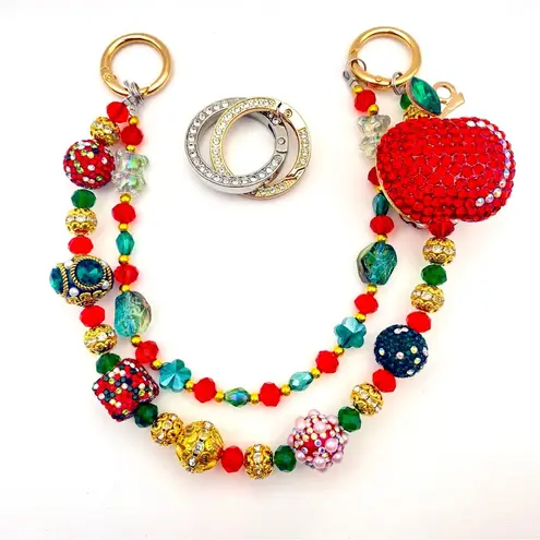 Handmade ๐ Luxury Bag/Phone Chain Charm/Keychain Rhinestone RED APPLE Bling Crystal Beads