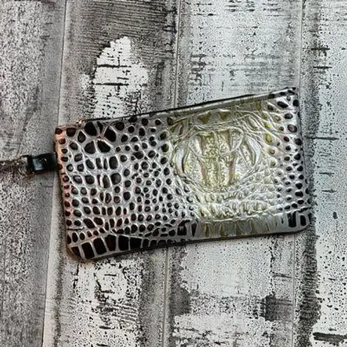 Gold, silver and deep bronze metallic crocodile print wristlet 10” x 6” approx
