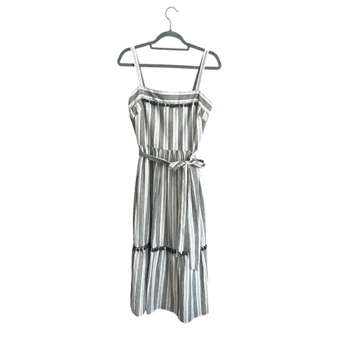 Maggy London Pom Pom Stripe Danni Gray Midi Dress Size 10P Petite