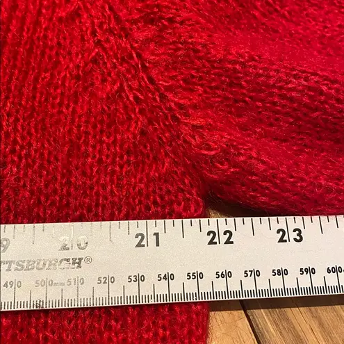 VTG Mohair Hand Knitted Postbox Red Cardigan w pockets Jennifer Reed Medium