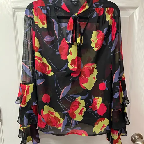 Guess by Marciano Guess Women's Marciano Dynasty Top Floral Print Neck Tie~ SZ M