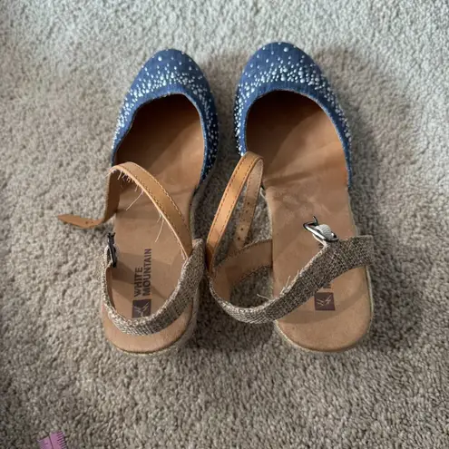 White Mountain Blue Beaded Faux Pearl Espadrille Wedges Women's Size 8.5 Sandals