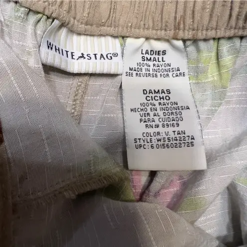 White Stag Size Small Floral 100% Rayon Tan Pink Floral Hawaiian Festive Shorts