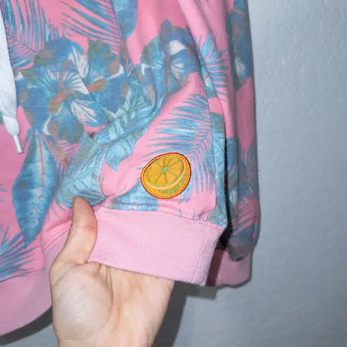 Vitamin Sea Pink Tropical Leaf Print 'The Perfect Hoodie' Sweatshirt Medium