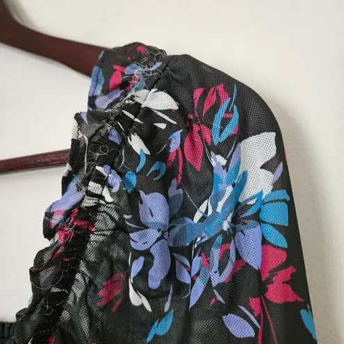 Peter Som Tie Detail Crop Top Floral Long Sleeve Casual Ruched Neutral Black