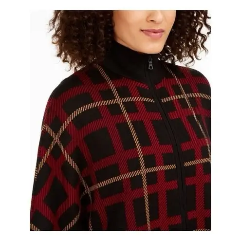 Anne Klein  Women's Size M Poncho Sweater Red Black Cotton Blend