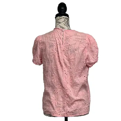 ELDINA Women's 2024 Summer Casual Short Sleeve Blouse Embroidery Petal Sleeve L Pink Size L