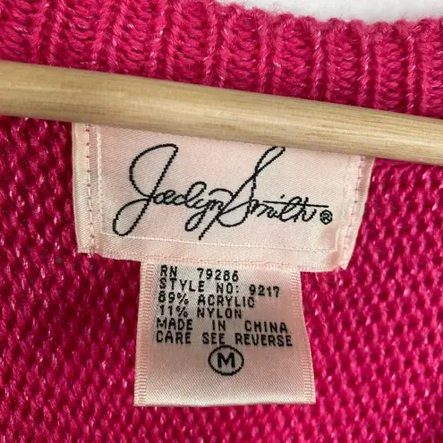 Jaclyn Smith Vintage Pink Floral Knit Cardigan Sweater Women's Size Medium M