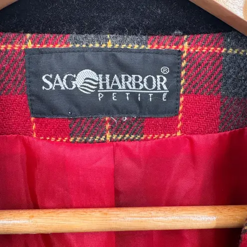 Sag Harbor Blazer Jacket Womens 14/16 Red Tartan Plaid Wool Blend Vintage