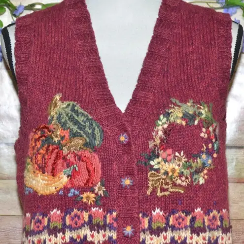 Vintage Heirloom Collectibles Size M Button Up Cardigan Vest Sweater Fall Scene Red Size M