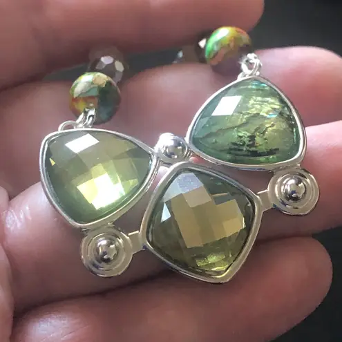 Handcrafted genuine stone cal silica citrine bow tie pendant necklace Silver