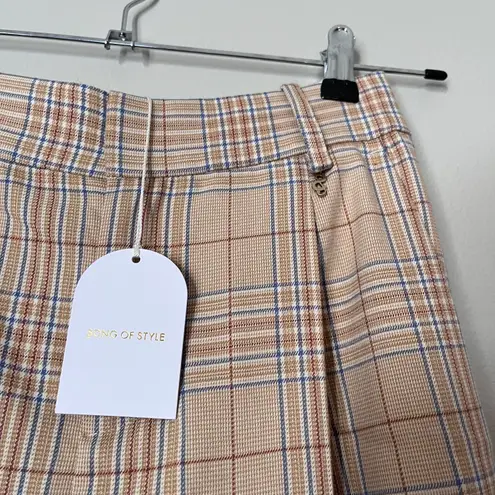 Song Of Style NEW Harris Plaid Check High Rise Wide Leg Pleated Trouser Camel