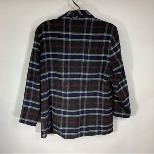 Vintage Plaid Blazer Whipstitch Detail Sz Large Western Gray