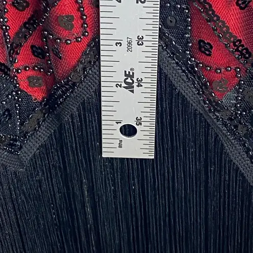 Unique Vintage Red Black Sequin Fringe Flapper Dress 1920s Gatsby Small