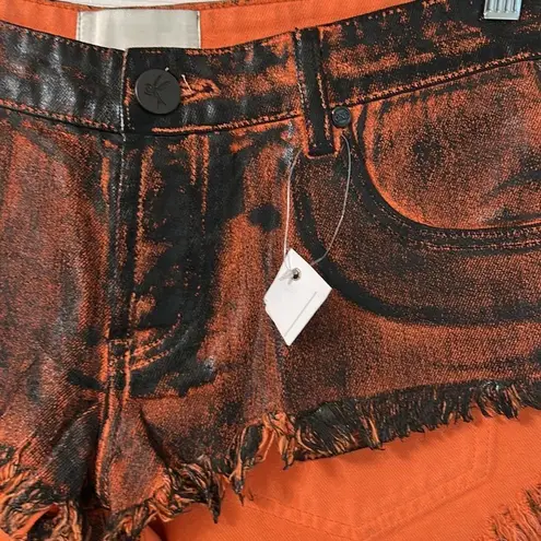 One Teaspoon Revolve  Orange/Black Low Waist Coated Denim Shorts(Size 26)