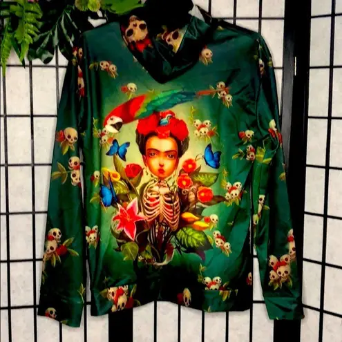 Halloween Retro Floral Skull Printed oversized hoodie O/S Green Size undefined