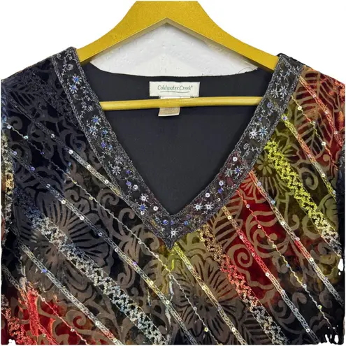 Coldwater Creek Coldwater Velvet Burnout Blouse Size M Sequin Floral Fairy Whimsigoth Grunge Y2K
