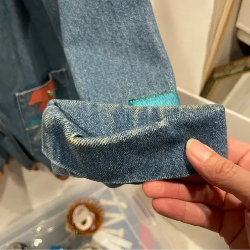 Vintage funky 80’s hand painted jeweled oversized southwestern boho denim blazer Tan Size L