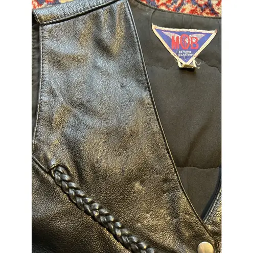Women's Black MOB Genuine Leather Motorcycle Riding Vest W/Side Lace Size L Size L