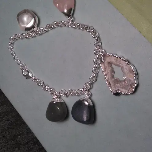 Crazy Lace Agate Brass Bracelet