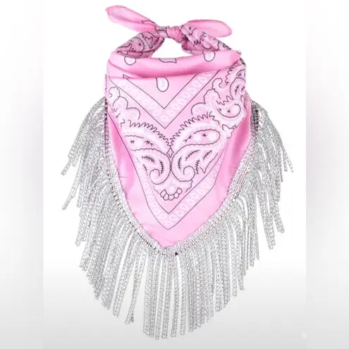 NEW Pink Bandana Rhinestone Fringe Disco Cowgirl Barbie Bachelorette Party Rodeo