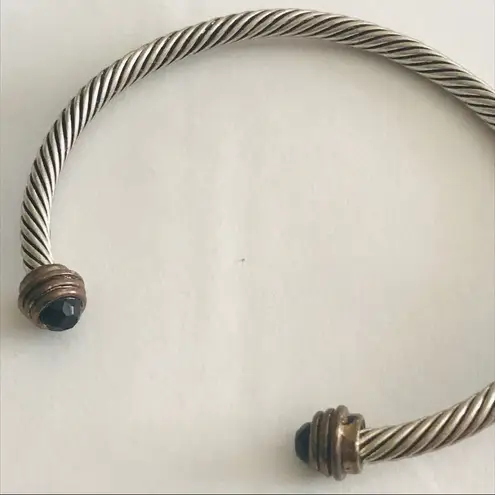 Cable classic Modern Twist Cuff Bracelet Silver tone Black Onyx End Adornment