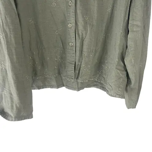 Kathie Lee Collection Kathie Lee Vintage 90s Women Size XL Green Linen Blend Embroidered Button Blouse