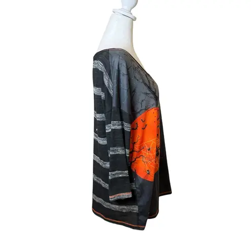 Onque Casual Womens Halloween Top Large Black Orange Haunted Forest Spider Woods