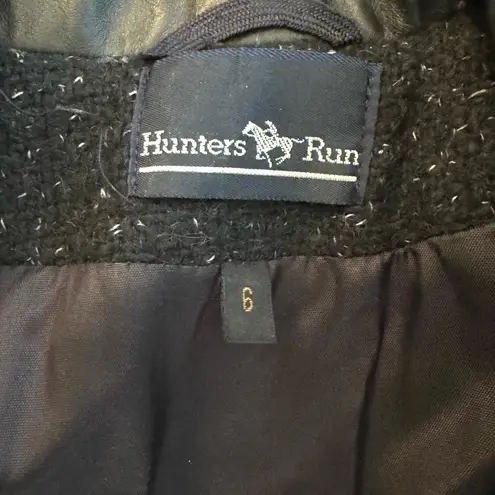 HUNTERS RUN wool coat with leather trim, size 6 Black