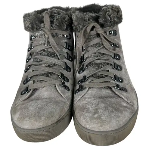 Johnston & Murphy Grey Suede Leather Faux Fur Trim Ankle Boots Women's Size 9