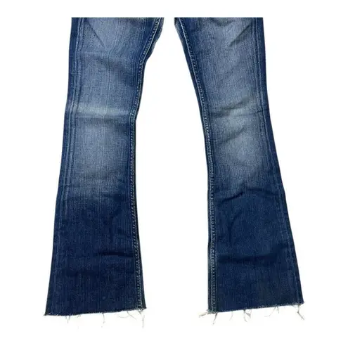 Yanuk Visionary Stitch Medium Wash Blue Jeans Size 25 Flare Boho Casual Raw