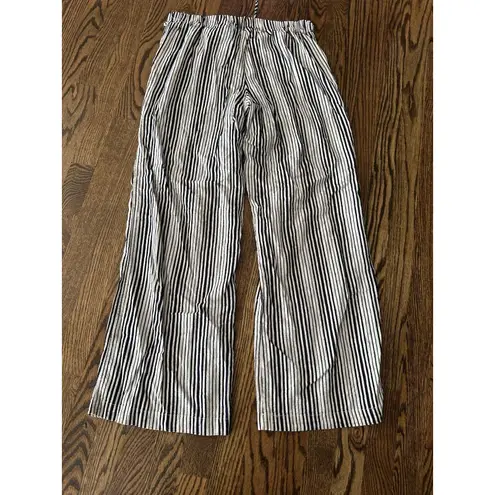 Just living Linen Blend Wide Leg Pants Sz Large Blue White Striped Coastal Pant