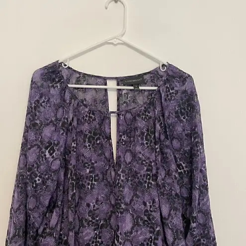 Lane Bryant  Plus Size Purple Black Snake Snakeskin Animal Cutout Long Sleeve Top