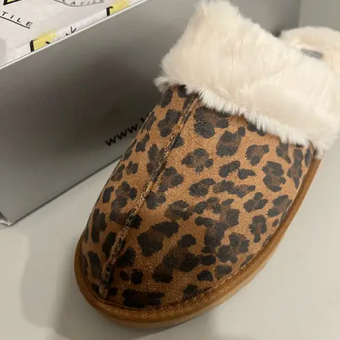 Leopard Print Faux Fur Slippers by Volatile Size 9 Brown