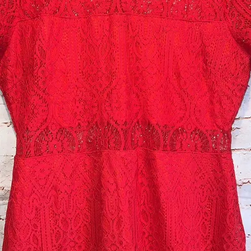 Lulu's short sleeve lace overlay dress XL mock neck eyelash lace back zipper RED