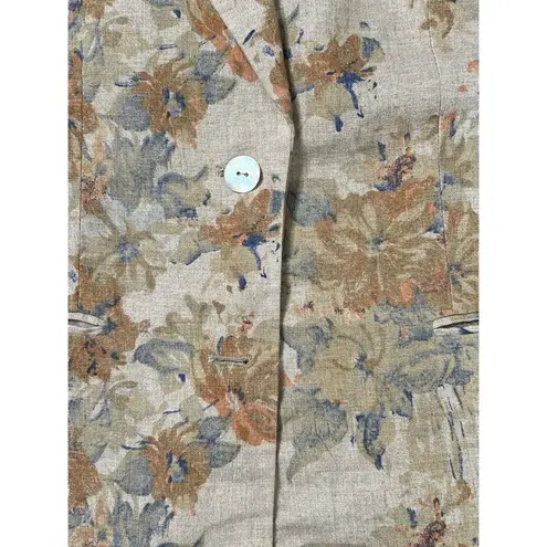 Jennifer Moore VTG  Taupe Floral Watercolor Print  Linen Jacket Blazer Sz…